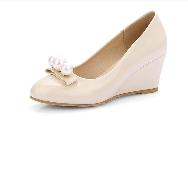 

women shoes in spring and autumn slope heel round head@436, Black