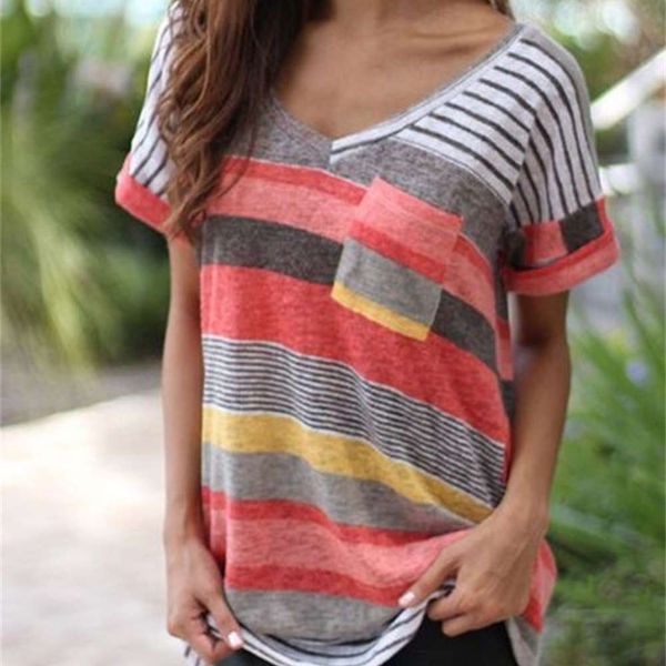 

casual dresses summer women's pocket stripe bat short sve t-shirt, Black;gray