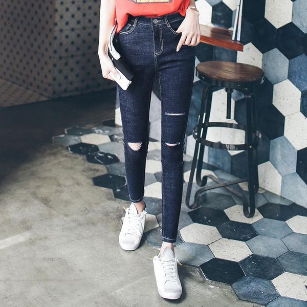 

women's jeans zippers cuffs skinny womens ripped stretch high waisted pencil denim destroyed ankle- length feminino 3rnh, Blue