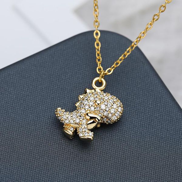 

vintage dinosaur necklace for women zircon cute animal choker pendant necklaces hip hop girl boy jewelry gift bijoux femme, Silver
