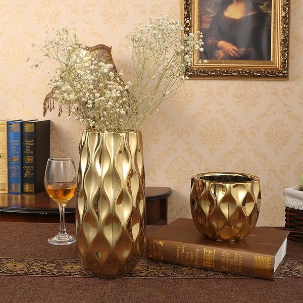 

vases modern gold plating bumps stereol vase european big mouth high-grade flower bottle living room luxurious deskdecoration