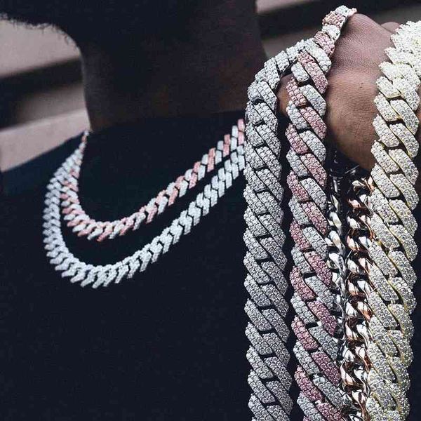 

luxury hip hop white gold plated cuban link iced out diamond chain necklace for men jewelry, Silver