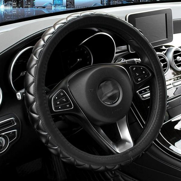 

steering wheel covers universal 2 colors faux leather checkered shape wear-resistant non-slip car cover texture soft auto accessories