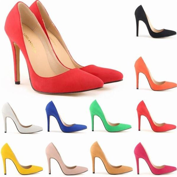 

dress shoes pointed toe women pumps wedding party office & career flock 11cm thin high heels slip on zapatos de mujer size 35-42, Black