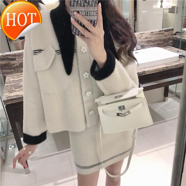 

women's pants & capris sweater suit skirt 2021 small autumn and winter clothes match with tall two-piece, Black;white