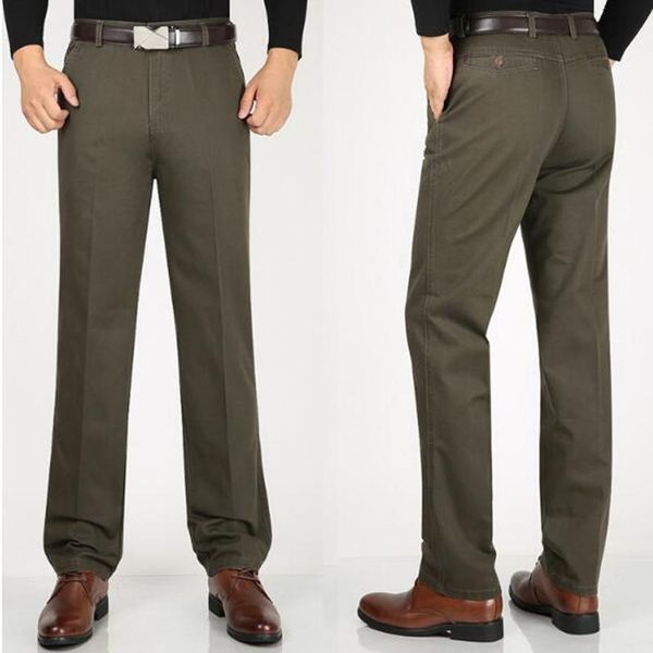 

men's autumn and winter thick business casual dress pants men cotton breathable long trousers loose straight flat suit, Black