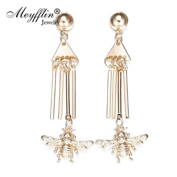 

meyfflin vintage gold color bee long earrings for women 2021 metal tassel drop earring fashion hanging statement jewelry brincos dangle & ch, Silver