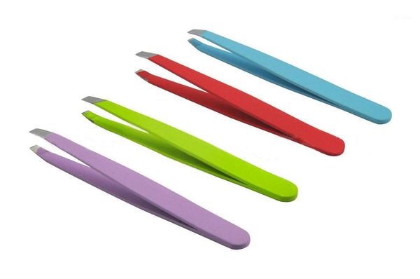

wholesale selling 24pcs colorful stainless steel slanted tip beauty eyebrow tweezers hair removal tools1