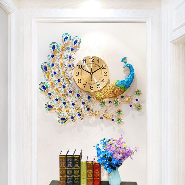 

wall clocks 3d large clock home decoration bracket modern design mounted mute peacock pattern hanging watch crafts eu