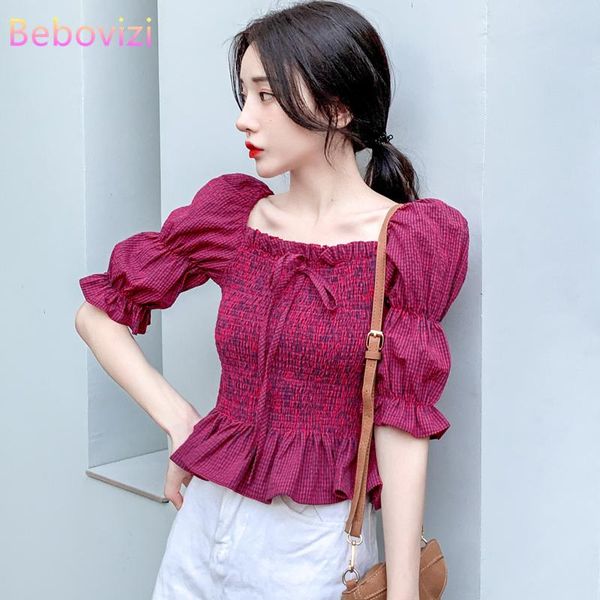 

red plaid fashion korean summer casual office lady women's blouse and chiffon shirt clothing sheining blouses & shirts, White