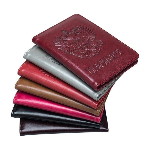 

card holders etaofun russia passport holder for documents 2021 women men travel pu leather cover id protection case, Brown;gray