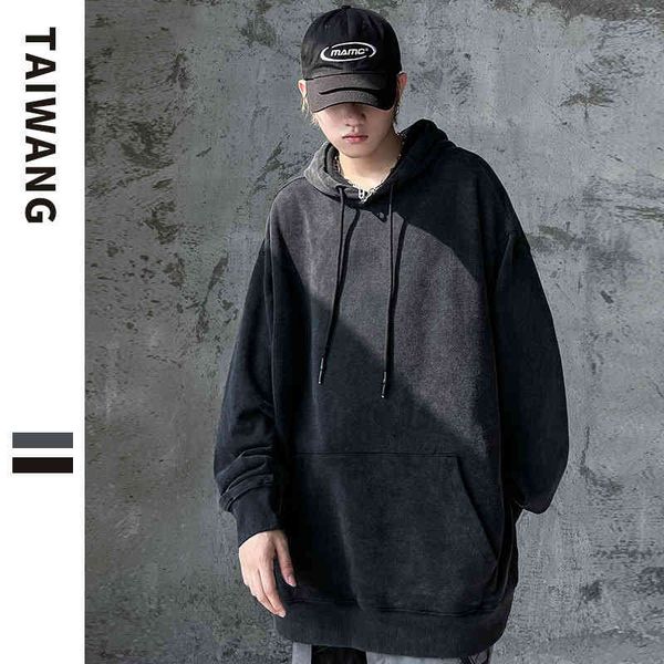 

thai king clothing fashion brand 2021 autumn winter new hooded loose street solid color men's sweater, Black