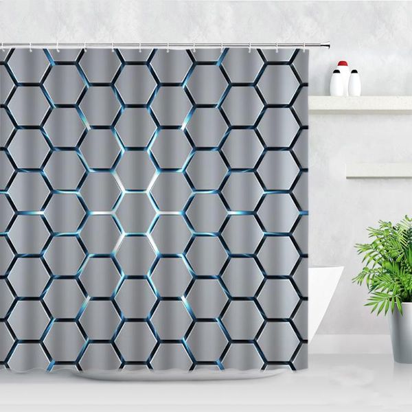 

geometric pattern shower curtains waterproof fabric bath curtain creative cube 3d printing modern home bathroom decor with hooks