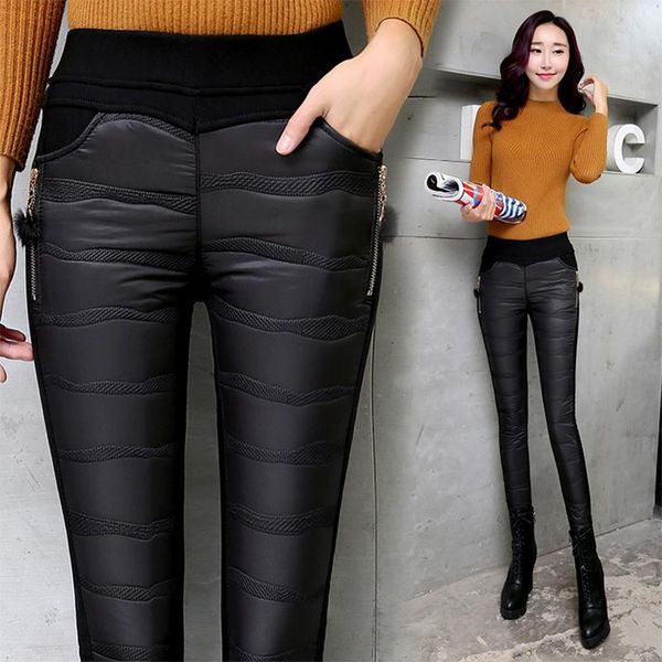 

women's pants & capris winter women down plus size velvet trousers thickening slim thermal female warm high waist straight cotton pant, Black;white