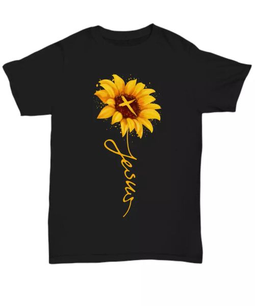 

jesus christ cross sunflower t-shirt gifts for christian women tee faith in god, White;black