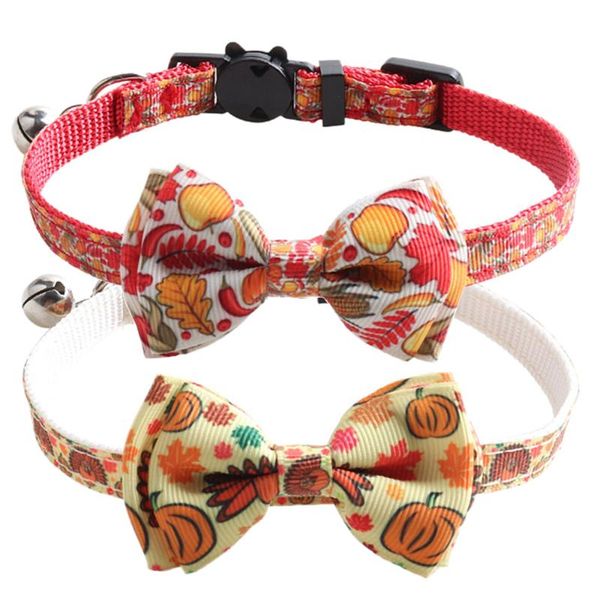 

cat collars & leads est thanksgiving breakaway collar with bell and bowtie turkey pumpkin pattern adjustable safety kitten for pets