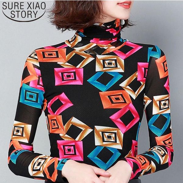 

autumn fashion women and blouses casual printed elegant long sleeve turtleneck clothing 5674 50 women's & shirts, White