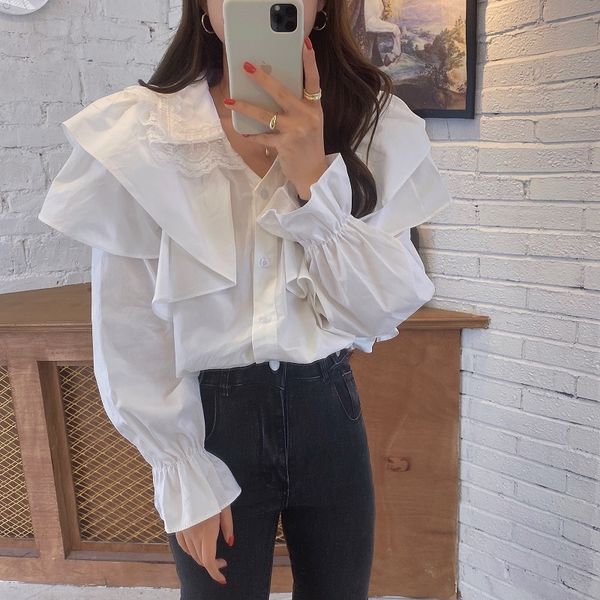 

dress minimalist vintage solid chic all match office lady sweet elegance stylish loose women blouses shirt, White