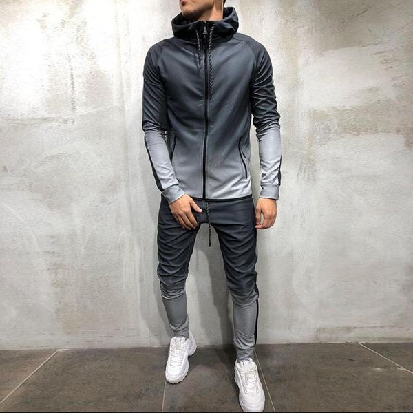 

tracksuits tracksuit men jacket sport kit zipper hoodies+joggers sweatpants hip hop gym sports clothes solid mens sportswear running sets, Gray