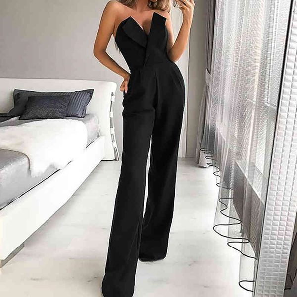 

women's jumpsuits & rompers fashion elegant women wide leg party jumpsuit casual v-neck office lady strapless sleeveless playsuit clubw, Black;white