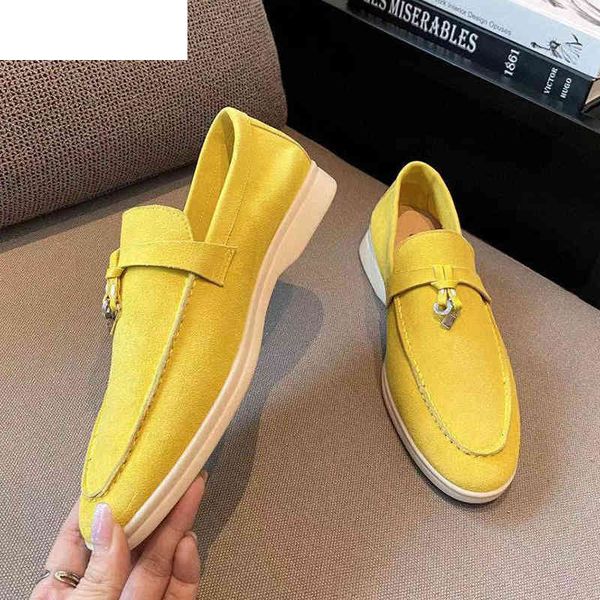 

sandals classic flat casual walk shoes women kid suede round toe metal lock cravat decor comfort loafers spring lazy mules unisex, Black