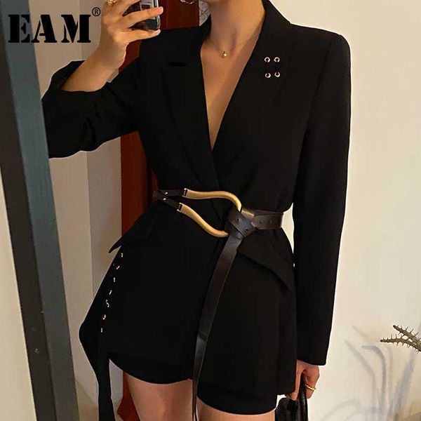 [Eam] mulheres pretas BREVE BREVE Ponto Blazer Nova Lapela Manga Longa Loose Fit Jaqueta Moda Maré Primavera Outono 2021 1W494 x0721