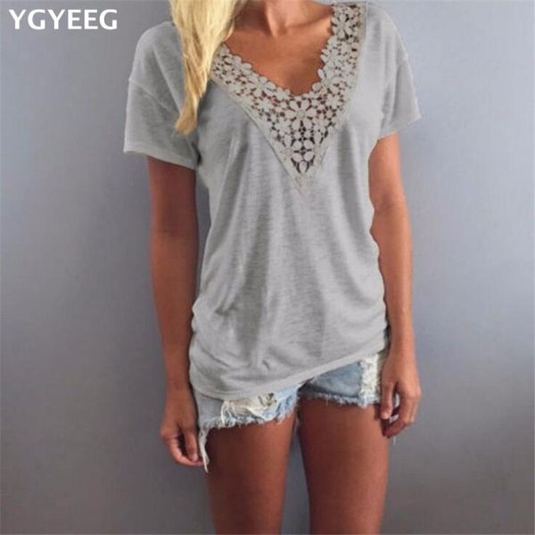 

women's t-shirt ygyeeg spring summer 2021 women short sleeve v-neck lace shirt clothing fashion hollow decoration cotton black, White