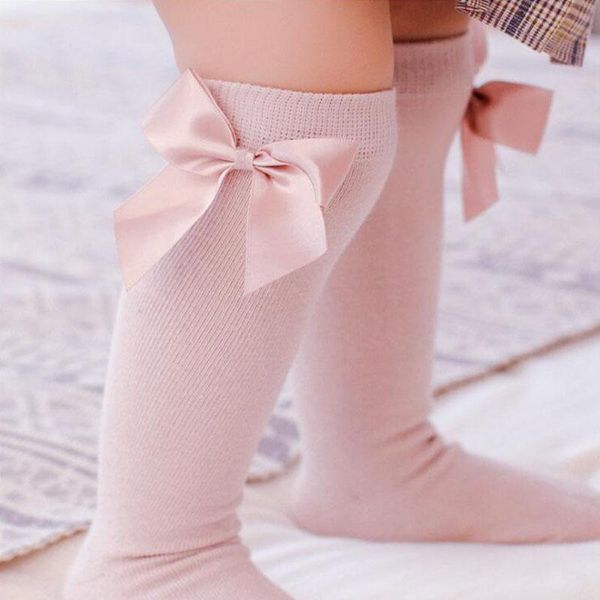 

socks 2021 baby girls toddlers girl big bow knee high long soft kids bowknot 100% cotton 2-8 years, Pink;yellow