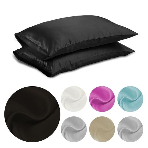 

pillow case 1pcs queen/king emulation silk satin pillowcase solid color cover luxury bedding smooth for bed throw