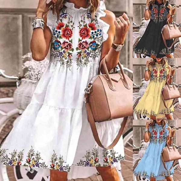 

plus size beach fashion women dress loose leisure sleeveless floral printed bohemian summer tanks dresses vestidos, Black;gray