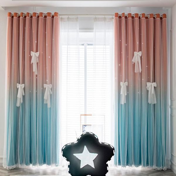 

curtain & drapes blackout curtains for living room bedroom double layer star window kids girls wall home decoration 1 panel