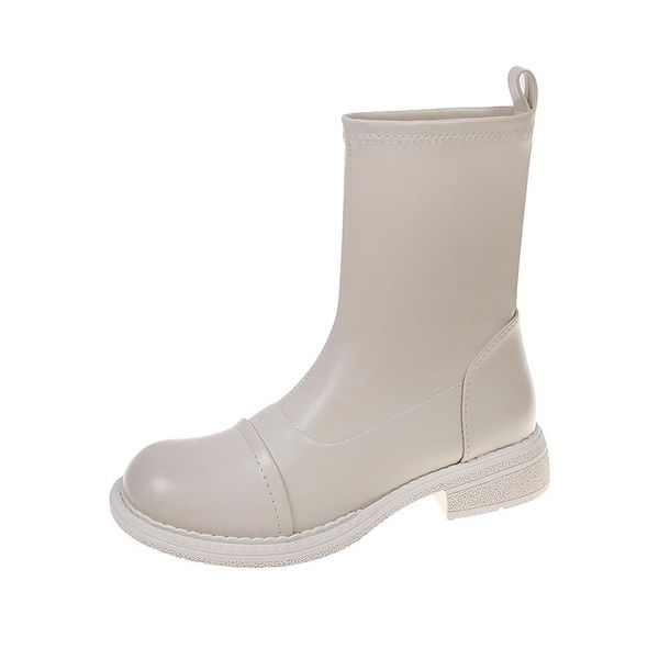 

boots 2021 autumn winter women classic black short sock slip on flats punk shoes female platform combat ankle