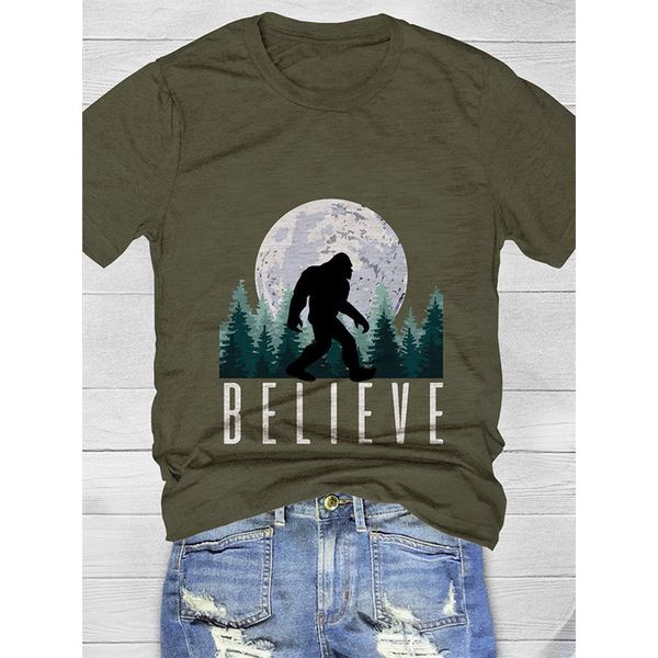 

ladies t-shirt forest print basic style harajuku summer casual street round neck short sleeve comfortable clothing, White