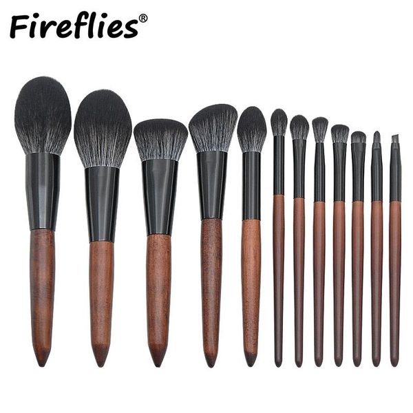 

fireflies makeup brushes (12pcs/set) wooden brown/black professional brush natural hair foundation powder blushes