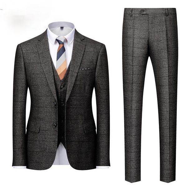 

men's suits & blazers brand gray plaid suit for men 2021 slim fit three piece wedding dress formal fashion business casual sets, White;black