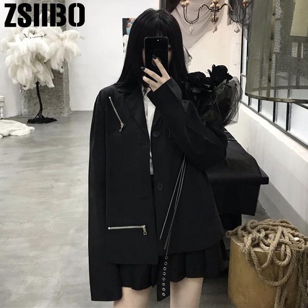 

gothic women blazer office lady work style small suit single button coat solid color long jacket female 2021 fashion clothes women's su, White;black