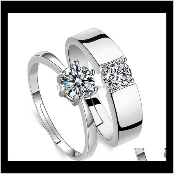 

korea style sier plated crystal lover rings zircon couple ring opening adjustable hand diamond jewelry valentines day gift for men drop deli, Silver