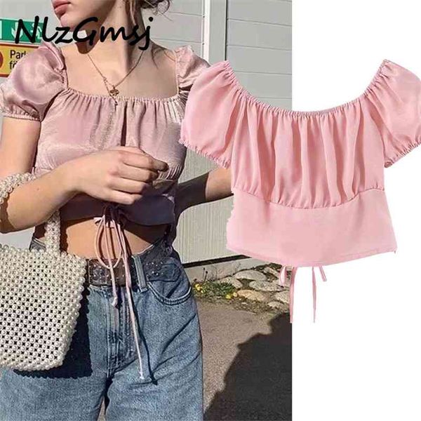 

blouse women fashion off shoulder blouse women harajuku bandage shirt vintage sweet wild short coat 04 210628, White