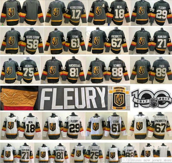 

Vegas Golden Knights 29 Fleury 61 Mark Stone 75 Ryan Reaves 71 William Karlsson 88 Nate Schmidt 67 Max Pacioretty 89 Alex Tuch Hockey Jersey, Women size only s-xl