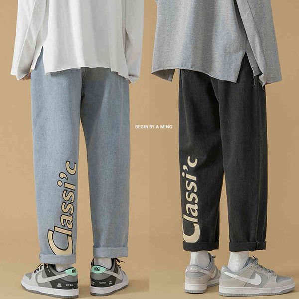 

men's jeans preto em linha reta zÃ­per harem calÃ§as dos homens high street impresso lavado solto de brim casuais hip hop denim yvqp, Blue