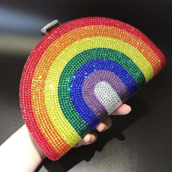 

storage bags la fashion women bag d shape rainbow diamond clutch party european and american ladies crystal shoulder crossbody