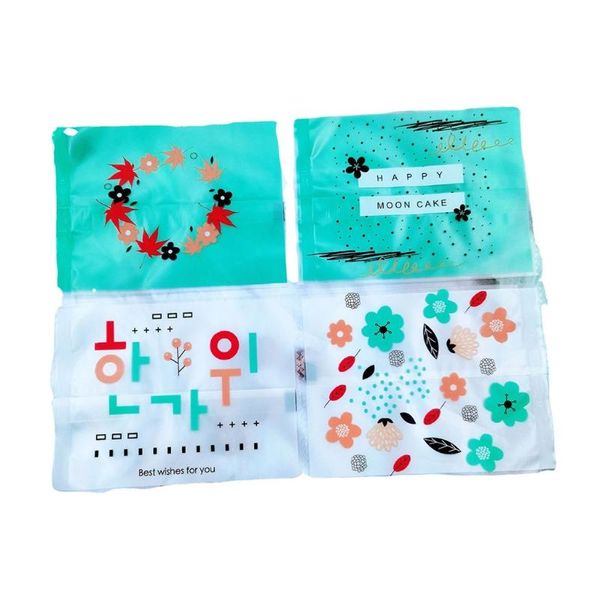 

gift wrap 100 pcs frosted flower pattern moon cake bags plastic cookie candy bag mid-autumn festival mooncake packaging home