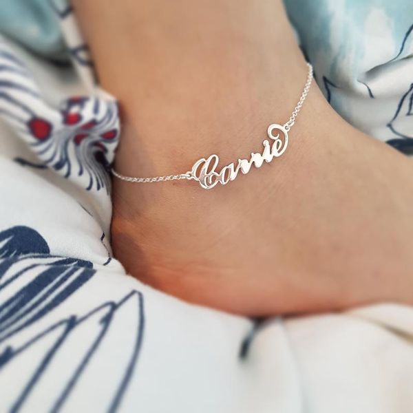

anklets stainless steel custom name anklet personalized nameplate leg chain ankle bracelet cheville silver color synoke boho jewelry, Red;blue