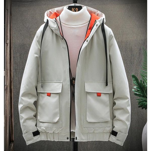 

men's jackets fall 2021 hoodie jacket fashion solid color zipper casual long sleeve street style, Black;brown
