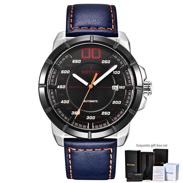 

boyzhe mens automatische horloge power reserve mechanische mannen waterdicht fashion brand relojes automaticos de hombre 2019, Slivery;brown