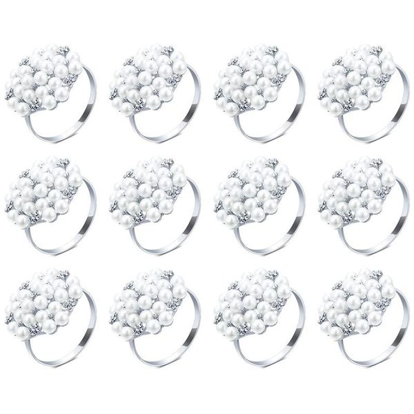 

napkin rings 12pcs set pearl round flower buckle rhinestone holder suitable for wedding banquet family party kitchen