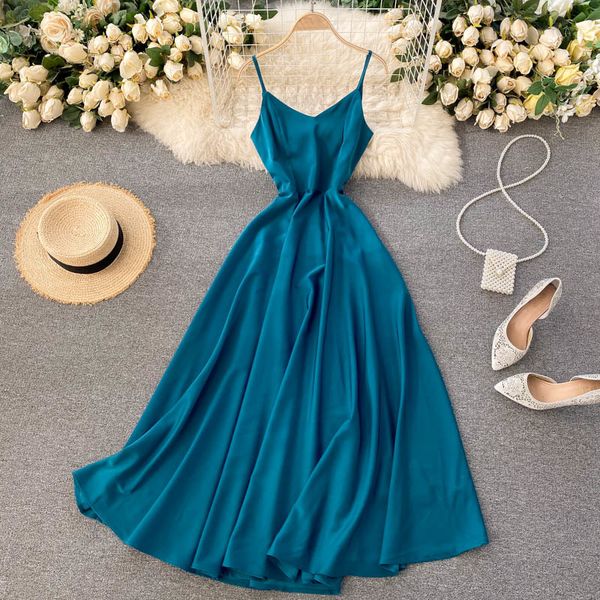 

summer party sling vintage a-line dress v-neck strapless for womens slim thin waist elegant party vestidos 210420, Black;gray