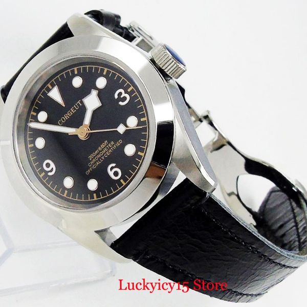 

mechanical men watch automatic movement 41mm polished case leather strap sapphire crystal deployment clasp wristwatches, Slivery;brown