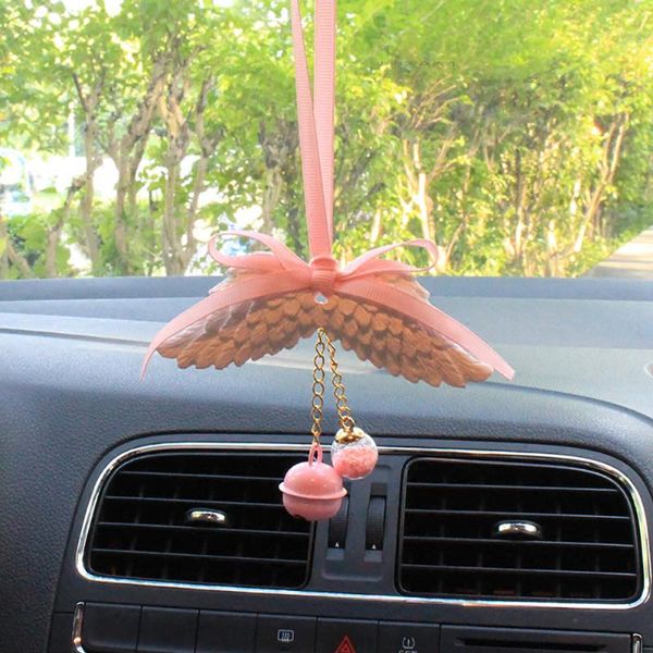 

interior decorations car pendant angel wings automobile rearview mirror decoration ornaments trim gypsum ribbon accessories gif