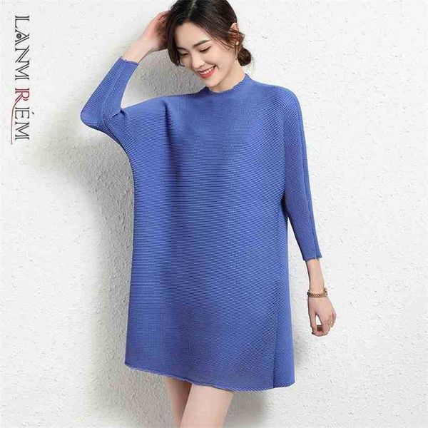 

spring summer dress for women round neck pleated solid color female large size dresses fashion yk172 210526, Black;gray